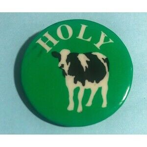 Vintage ©1983 Ben & Jerry's HOLLY COW Pinback -signed Art by Woody Jackson